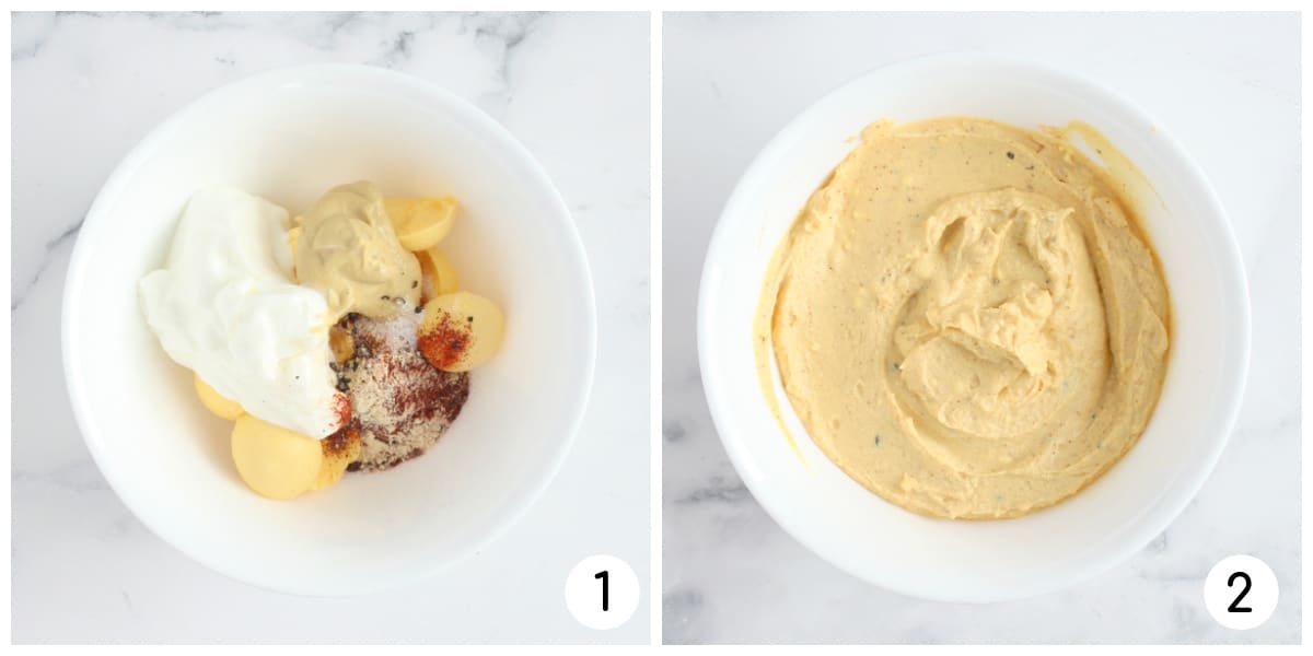 process shots of how to make best deviled eggs recipe